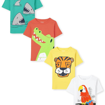 Lot de t-shirts à manches courtes à motif animal pour bébés et tout-petits garçons The Children's Place, motif Requin/Perroquet/Alligator/Tigre, 4T