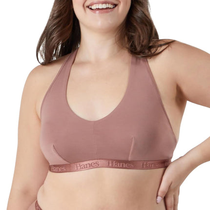 Hanes Women's Originals Ultra Supersoft Racerback, Viscose from Bamboo Bralette, Earthen Tan, M