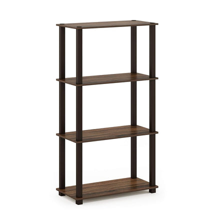 Furinno TURN-S-TUBE Storage Shelves, 4-Tier Book Shelf, Corner Shelf, Toolless Open Shelves, for Organization and Storage, Living Room, Garage, Home Office, Walnut