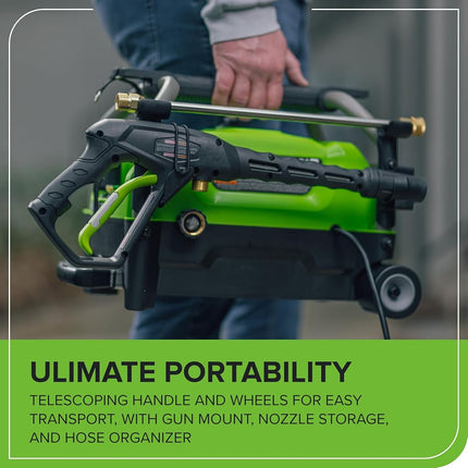 Greenworks 2100 PSI (SGS Certified) 1.2 GPM 13Amp Compact Electric Pressure Washer Telescoping Handle Power Washer for Cars, Driveways, Patios, Patio Furniture & Around Pools