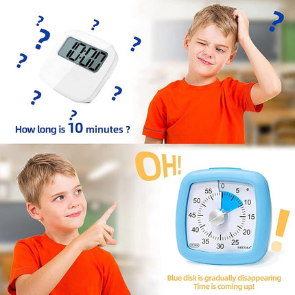 Secura 60-Minute Visual Timer, Kitchen Timer, Countdown Timer for Kids and Adults, Loud Alarm, Time Management Tool with Pause Function (Blue)
