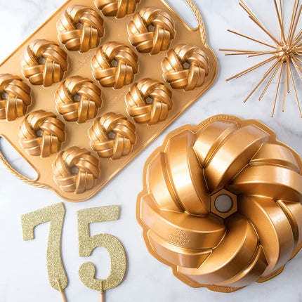 Nordic Ware USA 75th Anniversary Cast Aluminium Braided Bundt Pan, Gold, 37.5 x 25 x 4 cm