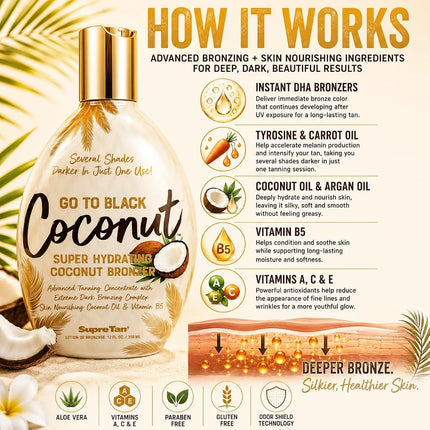 Supre Tan Go To Black Coconut Bronzer Tanning Lotion 12 fl oz