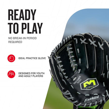 Franklin Sports unisex adult 12" - Trapeze Web Baseball and Softball Fieldmaster Midnight Youth Baseball Gloves I, Black, 12.0 US