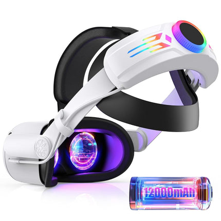 RGB Head Strap with 12000mAh Battery for Oculus Quest 2, Battery Pack for Extended 8 Hrs of Playtime, Fast Charging VR Power, Adjustable Elite Strap Enhanced Support and Balance for Meta Quest 2