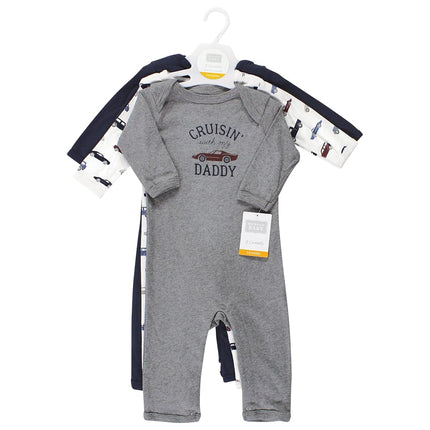 Hudson Baby baby-girls Cotton Coveralls, Cars, 0-3 Months