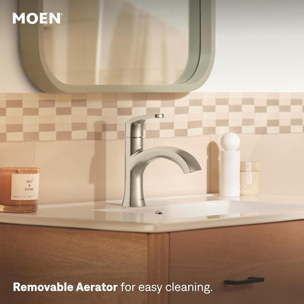 Moen Karis One-Handle Bathroom Sink Faucet, One Hole Lavatory Faucet with Drain Assembly and Optional Deck Plate, Spot Resist Brushed Nickel, 84346SRN