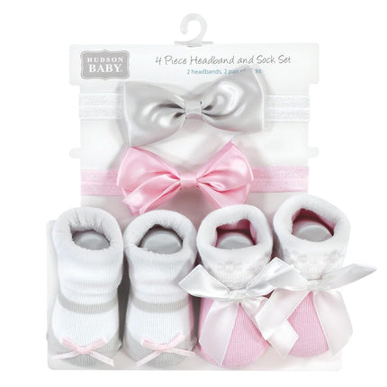 Hudson Baby set de diadema y calcetines para bebé niña, rosa gris, 1 unidad (paquete de 1)
