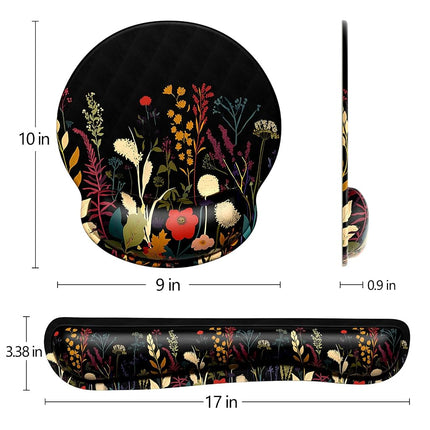 Dapesuom Keyboard Wrist Rest and Mouse Pad with Wrist Support, Cute Memory Foam Cushion for Keyboard and Mouse Set, Desktop Pad Rests with Non Slip Base for Easy Typing & Pain Relief, Floral Cartoon