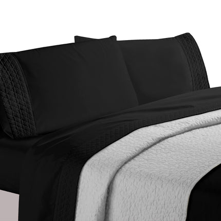 Elegancia y Confort Lujoso Juego de Sábanas Acolchadas de 4 Piezas - Caja de Regalo - Suavidad de Calidad Egipcia de 1500 Hilos - Resistente a las Arrugas - Sábana Bajera Ajustable Elástica en Todo el Contorno, Bolsillo Profundo, Queen, Negro