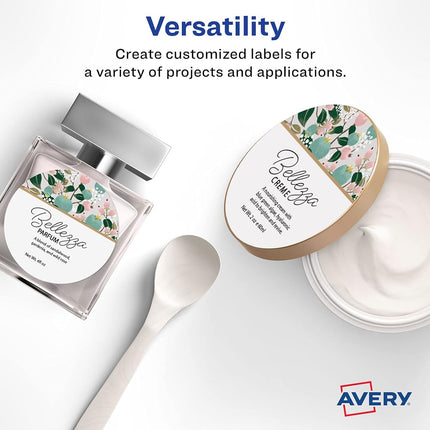 Avery Matte White Round Labels with Sure Feed, 2.75" Diameter, 600 Matte White Printable Labels