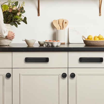 khtumeware 15 Pack 3" Drawer Pulls Matte Black Cabinet Cup Pulls Kitchen Hardware Cabinet Handles Drawer Handles Knobs 3 inch Hole Center