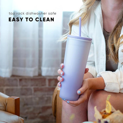 Simple Modern Plastic Tumbler with Lid and Straw | Reusable BPA Free Iced Coffee Cups Double Wall Smoothie Cup | Gifts for Women Men Him Her | Classic Collection | 24oz | Blush