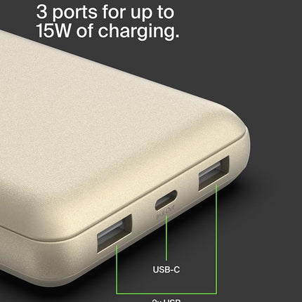 Belkin BoostCharge Power Bank 20K 15W Three Port Portable Charger Silver