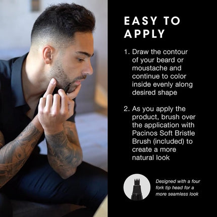 Pacinos Beard Pencil Filler - Water Proof, Long Lasting Coverage & Natural Finish - Beard, Moustache & Eyebrows - Micro-Fork Tip for Seamless Application - Includes Bristle Brush for Blending (Black)