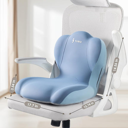 Cojín de asiento de camión de espuma viscoelástica FLORICH con correa ajustable, cojín de asiento y almohada de soporte lumbar para silla de oficina de coche, soporte ergonómico para la espalda y alivio de la ciática para viajes largos (azul