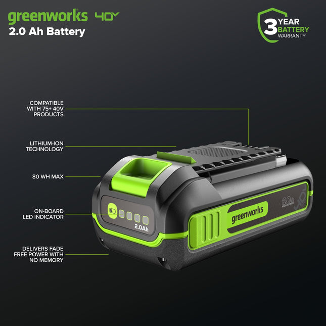 Batería de iones de litio Greenworks LB40HP020, negro