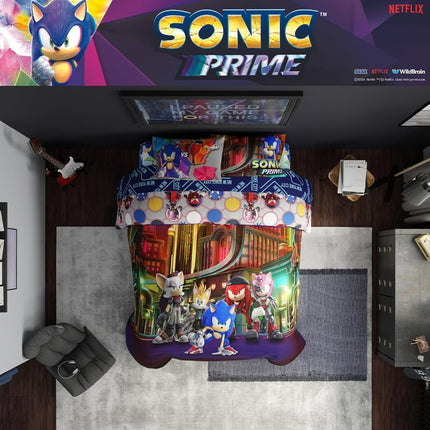 Juego de edredón y sábanas Franco, microfibra, Sonic Prime, 5 piezas, tamaño matrimonial
