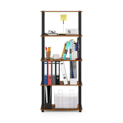 Furinno TURN-S-TUBE Book Shelf, 5-Tier Toolless Storage Shelves with Square Tubes, Shelving Unit for Organization and Storage for Living Room, Home Office, Light Cherry