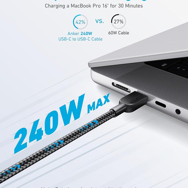 Anker USB C to USB C Cable (2Pack, 10FT),240W Type-C Fast Charging Cord for MacBook Pro, iPhone 17/16/15, iPad Pro, Samsung Galaxy,and More (Black)