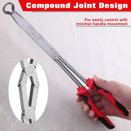 LEONTOOL Extra Long Nose Hose Grip Pliers 13" Spark Plug Pliers Long Reach XL Pivot Ring Nose Plier Hose Removal Plier with Serrated Jaw Spark Plug Boot Puller for Hard to Reach Narrow Spaces,Large