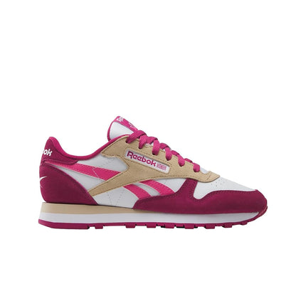 Zapatillas Reebok Classic Leather para mujer, tenis negros o blancos, talla 5 a 11, blanco/rosa verdadero/rojo baya, 9
