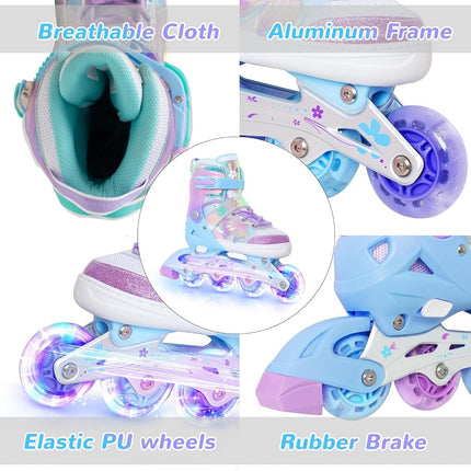 Nattork Kids Adjustable Inline Skates for Girls Boys - Purple Blades Roller for Kids Youth Age 10 11 12 Indoor Outdoor Sports