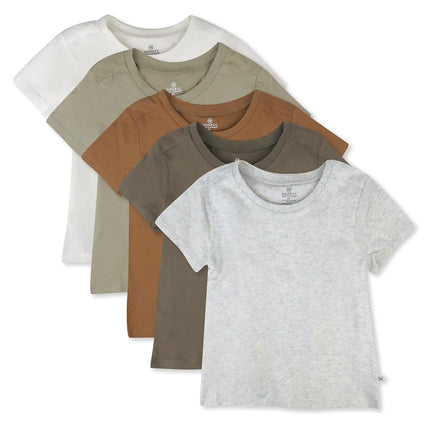HonestBaby Multipack Short Sleeve T-Shirt Tee 100% Organic Cotton Infant Baby, Toddler, Little Kids Boys, Girls, Unisex, Earth Tones, 5T