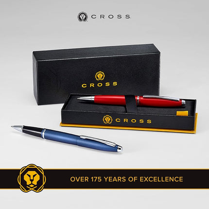 CROSS Calais Ballpoint Pen in Chrome and Blue Lacquer incl. Premium Gift Box – Refillable Medium Ballpen