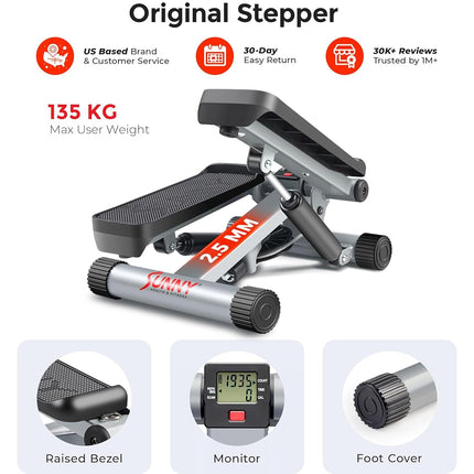 Sunny Health & Fitness Mini Stair Stepper with Resistance Bands for Cardio