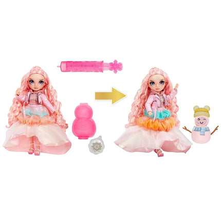 Rainbow High Winter Wonderland Bella - Pink 11" Fashion Doll with Magic Snow Hidden Fashion Inflating with Water and Snowman Set Great Gift for Kids 4-12