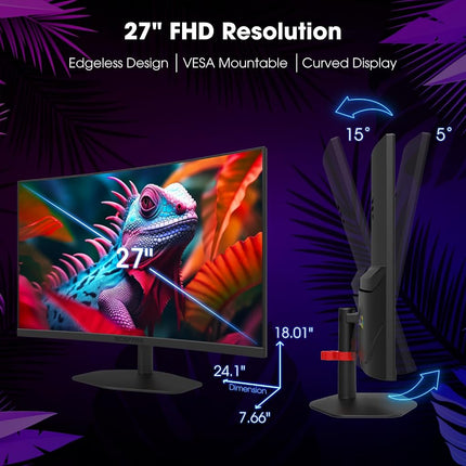 Sceptre 27" Curved Gaming Monitor 1500R 100Hz HDMI X2 DisplayPort 1ms 100% sRGB, Built-in Speakers Black 2024 (C275W-FW100T)
