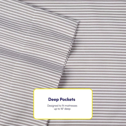 Sweet Home Collection Twin Size Bed Sheets - 6 Piece 1500 Supreme Collection Fine Brushed Microfiber Deep Pocket Twin Sheet Set Bedding - 1 EXTRA PILLOW CASES, GREAT VALUE, Classic Stripe Navy