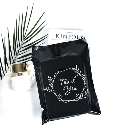 100 Thank You Bags for Business Small Black Color 1.5Mil Merchandise Bags 23cm x 30cm (9”x12”) Extra Thick Glossy Black Retail Bags and Thank You Bags with Handles