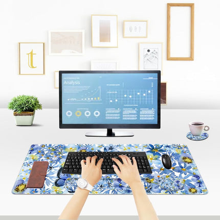 ToLuLu Desk Mat, Gaming Mouse Pad Wrist Support 4 in1 Set, XXL Large Mouse Pad + Keyboard Wrist Rest + Memory Foam Cushion Mouse Wrist Rest for Pain Relieve + Coaster Computer, Butterfly Loves Flower