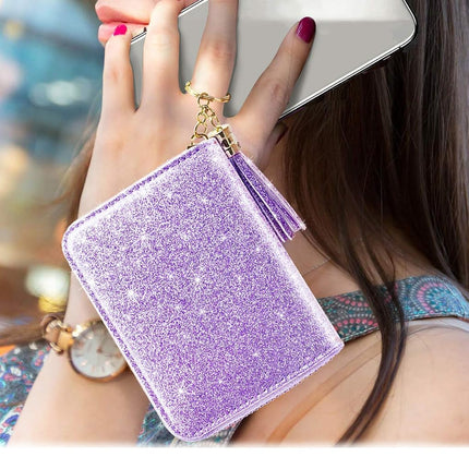 Coco Rossi Women's Small Credit Card Wallet RFID Glitter Cute Credit Card Holder Wallets for Women, A Glitter Purple, S, Travel Wallet