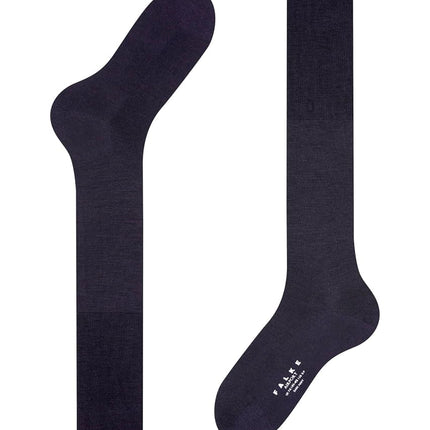 FALKE Men's Airport M Kh Wool Cotton Long Plain Knee-High Socks 1 Pair, Blue Dark Navy 6370, 8.5-9.5