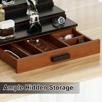 GarveeHome Wooden Cologne Organizer for Men, 3 Tier of Elevated Cologne Display Shelf with Drawer Storage Perfume Organization and Storage Display Risers for Watch, Jewelry, Great Gift for Father