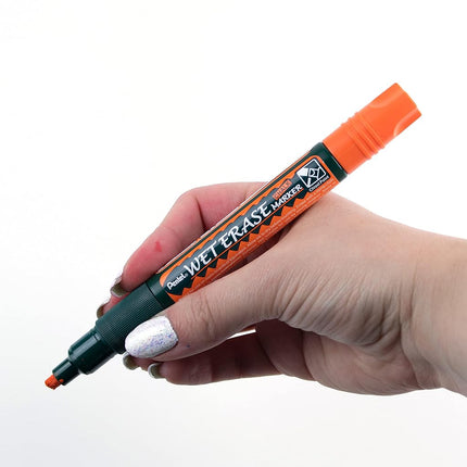 Pentel Arts Wet Erase Chalk Marker, Ideal on Blackboards and Windows, Small Chisel Tip, Orange Ink, SMW26-F, Box of 12