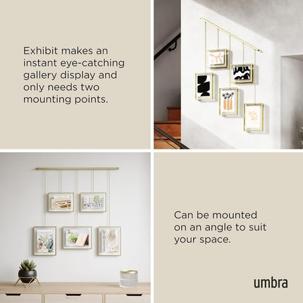 Umbra Exhibit Picture Frame Set, Adjustable Wall Mount, Set of 5, Brass