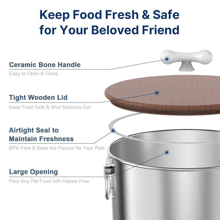 25 lb Stainless Steel Dog Food Storage Container with Airtight Lid for Pet