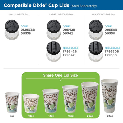 Dixie PerfecTouch Paper Hot Cups and Lids Combo, 10 oz, Multicolor, 50 Cups/Lids/Pack