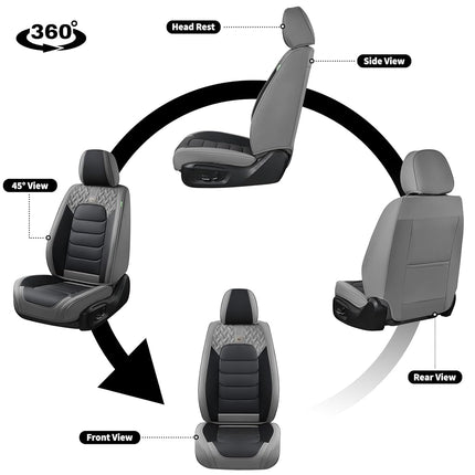 FLORICH Seat Covers Full Set,Leather Seat Covers, Front and Rear Seat Covers 5 Seats, Waterproof Car Seat Cushion Protector Accessories for Sedan SUV Pick-up Truck(Gray&Black, Full Set)