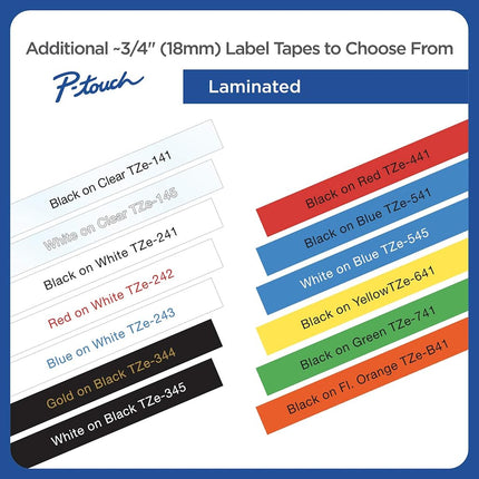 Brother TZe-145 Labelling Tape Cassette, White on Clear, 18mm (W) x 8M (L), Laminated, Brother Genuine Supplies
