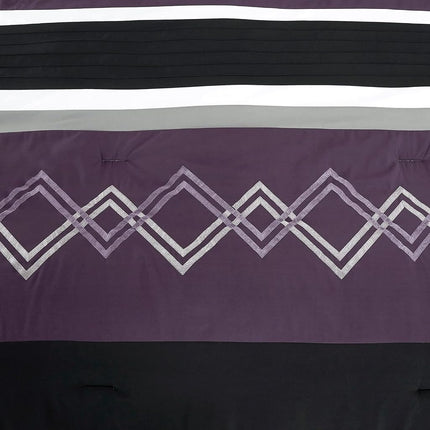 Chezmoi Collection Arden 7-Piece Modern Pleated Stripe Embroidered Zigzag Bedding Comforter Set (Oversized King, Purple/Black/Gray/White)