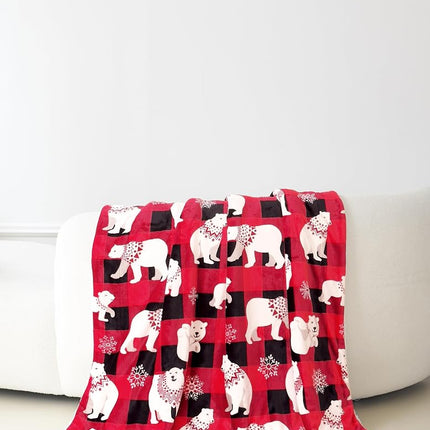 Elegant Comfort Reversible and Ultra-Plush Flannel Fleece-Winter Christmas Sherpa Throw- Lightweight Soft and Cozy-Holiday Decorative Throw, Perfect for Lounging, 50 x 60 inches, Polar Plaid Red