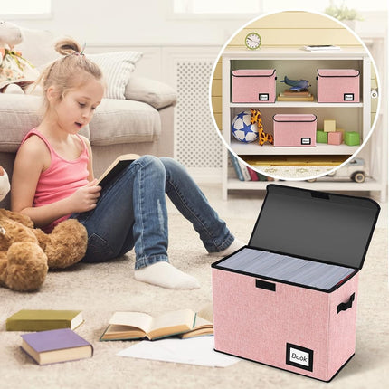 YNSZAS 2 Pack Comic Book Storage Box, Protector Organizer, 15.8" X 7.8" X 11.8", Collapsible Short Box, Holds 160-180 Books, Container Holder Shelf Bin (Pink)