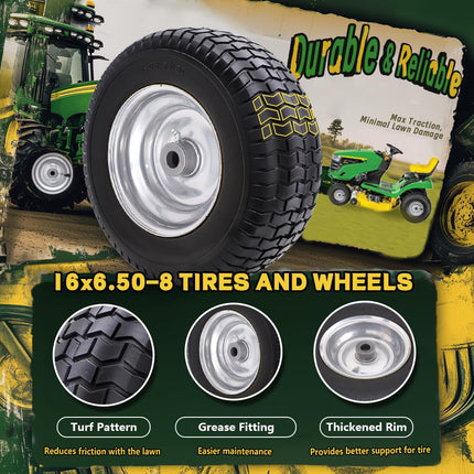 Wiltire 16x6.50-8 Flat Free Lawn Mower Front Tire and Wheel (2 Pack)