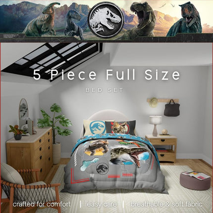 Franco Jurassic World Rebirth Kids Bedding Super Soft Cozy Microfiber Comforter and Sheet Set, 5 Piece Full Size, (Officially Licensed Product)