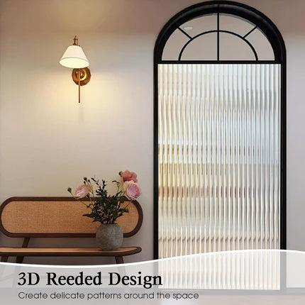 Windimiley Reeded Glass Window Privacy Film: 3D Fluted Bathroom Window Clings UV Sun Blocking Heat Blocker Decorative Window Stickers Adhesive Frosted Window Decals Cover,23.6x157.5in,Transparent